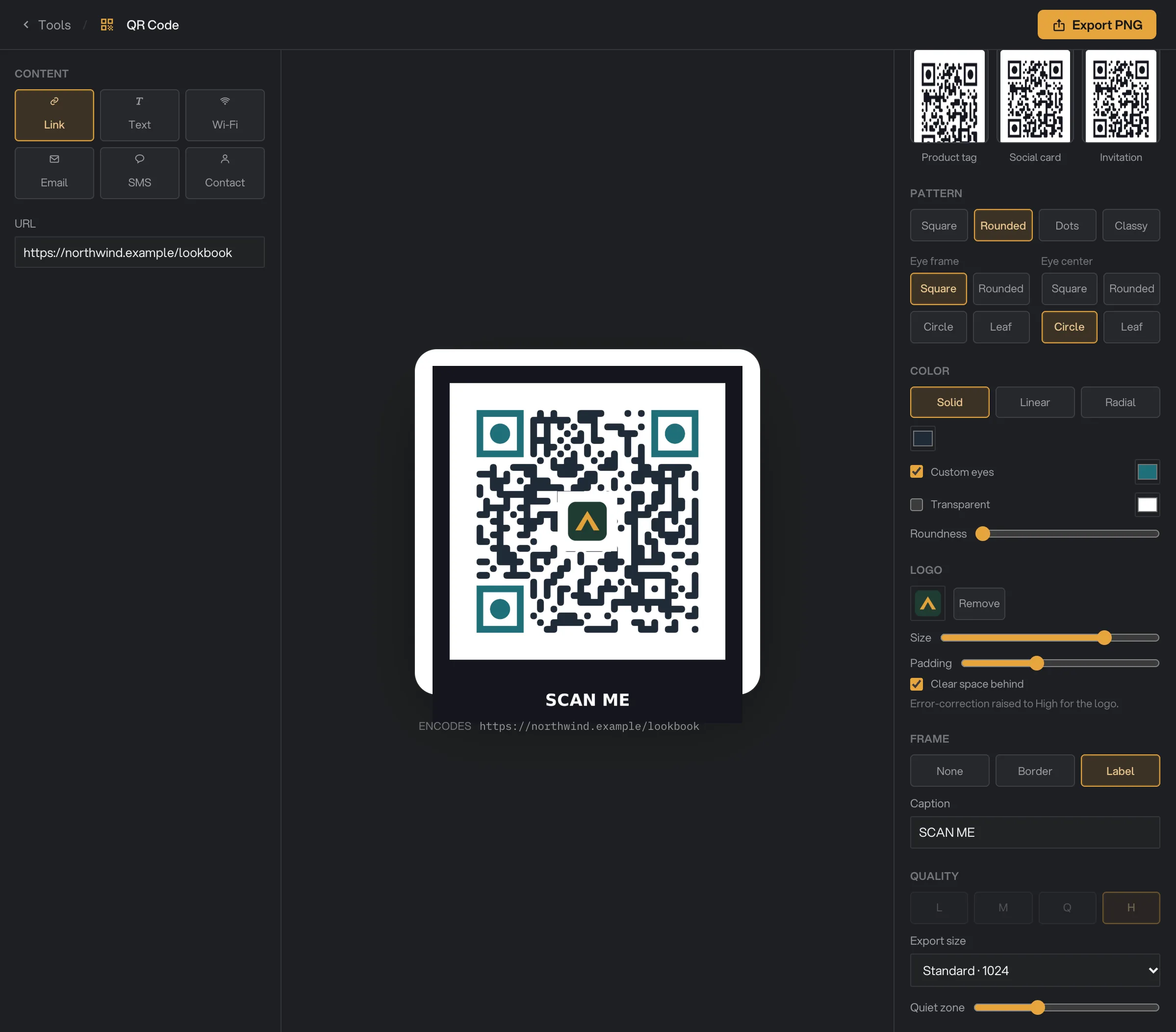 The same code with a logo, custom colors and a SCAN ME label
