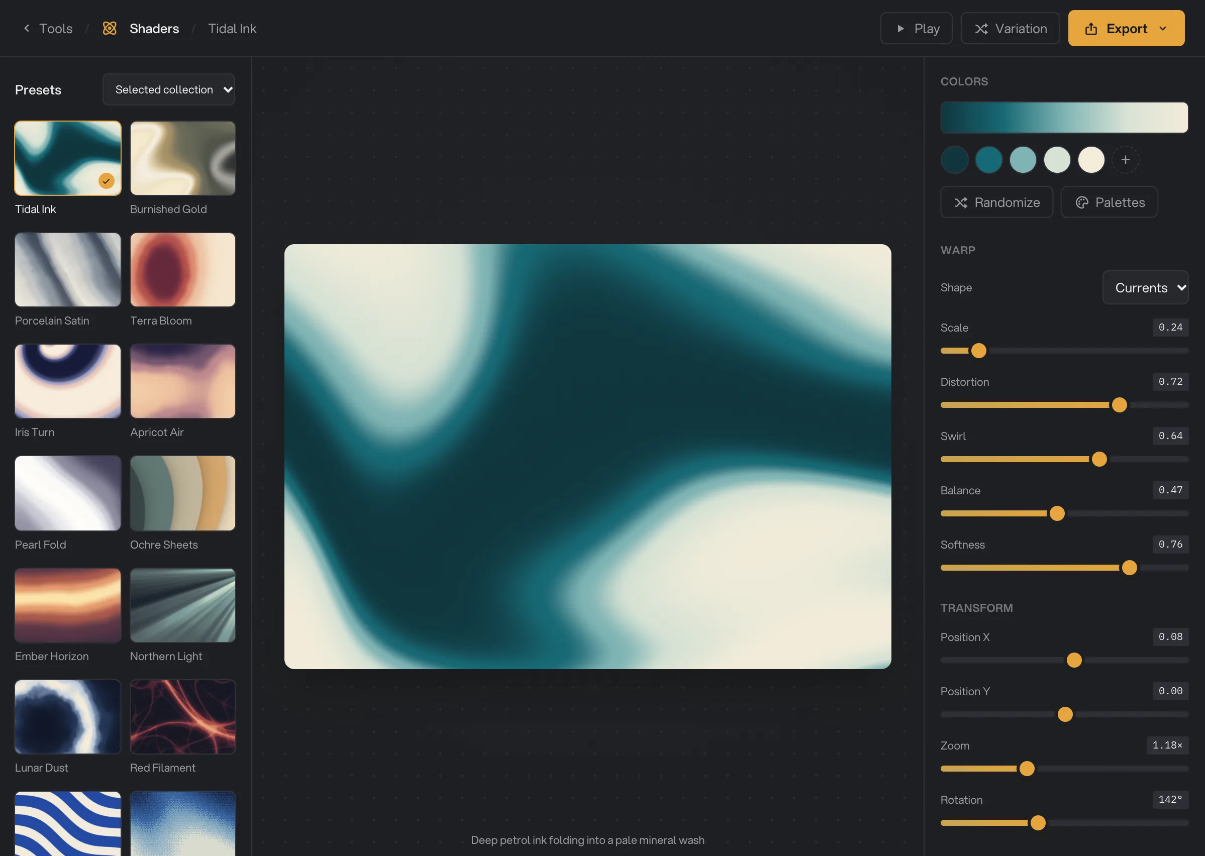 Shaders on the Tidal Ink preset